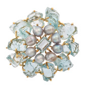 AQUAMARINE, CULTURED PEARL, 18
