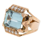 AQUAMARINE, DIAMOND, 18K YELLO