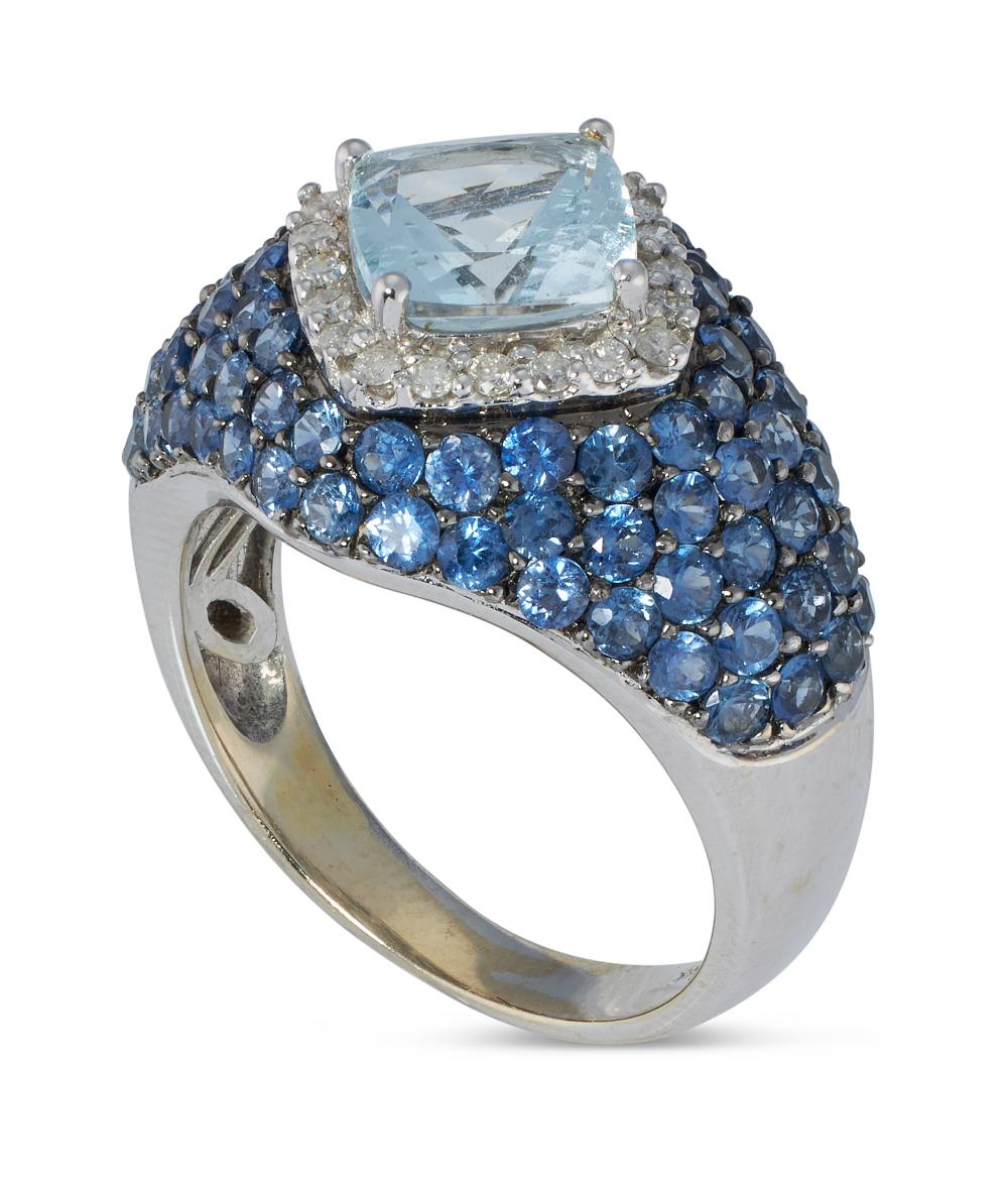 AQUAMARINE, DIAMOND AND SAPPHIRE