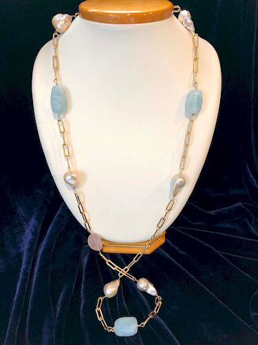AQUAMARINE, ROSE QUARTZ AND BAROQUE