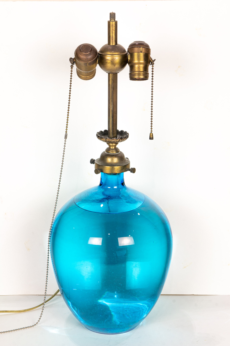 AQUARIUM BLUE GLASS LAMP, OVERALL
