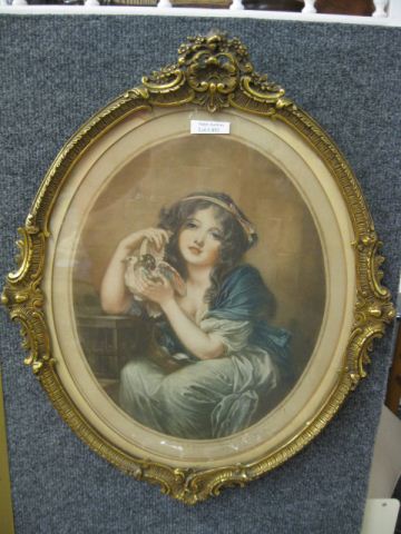 Aquatint of a Young Girl & Doves