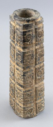 ARCHAIC MOTTLED BLACK JADE CON