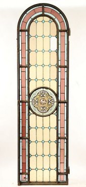 ARCHED TOP LEADED PAINTED GLAS