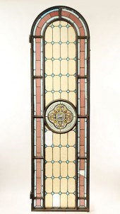 ARCHED TOP LEADED PAINTED GLAS