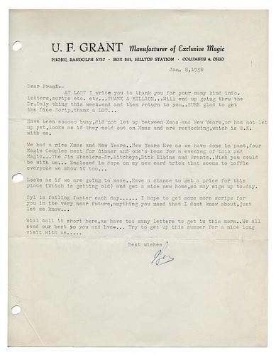 ARCHIVE OF U.F. GRANT LETTERS AND