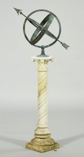 ARMILLARY SPHERE ON MARBLE PED