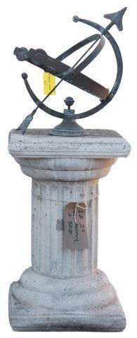 ARMILLARY SPHERE ON STONE PEDESTAL,