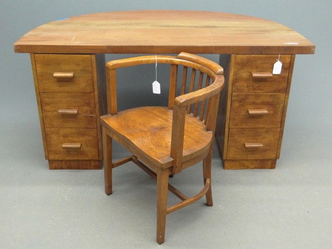 Art Deco 1/2 round desk with chair.
