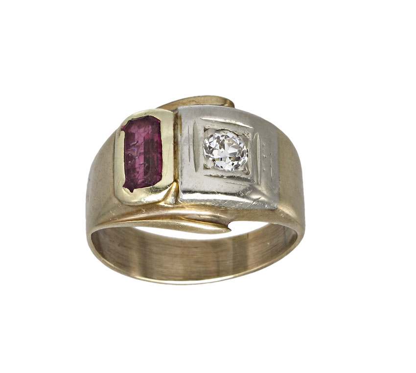 ART DECO 14K RUBY & DIAMOND RING: