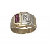 ART DECO 14K RUBY & DIAMOND RI