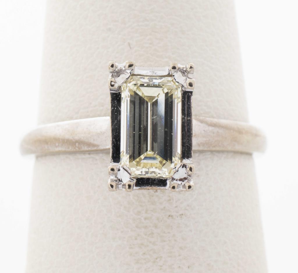 ART DECO 14K WHITE GOLD EMERALD CUT