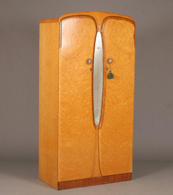 Art Deco armoire; figured maple and