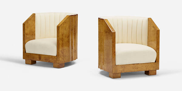 Art Deco. barrel chairs, pair. c.