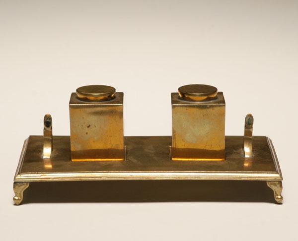 Art Deco brass double inkwell.