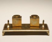 Art Deco brass double inkwell.