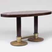 ART DECO BRASS, MARBLE AND OAK