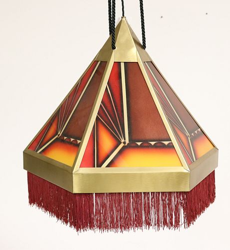 ART DECO BRASS & REVERSE PAINTED