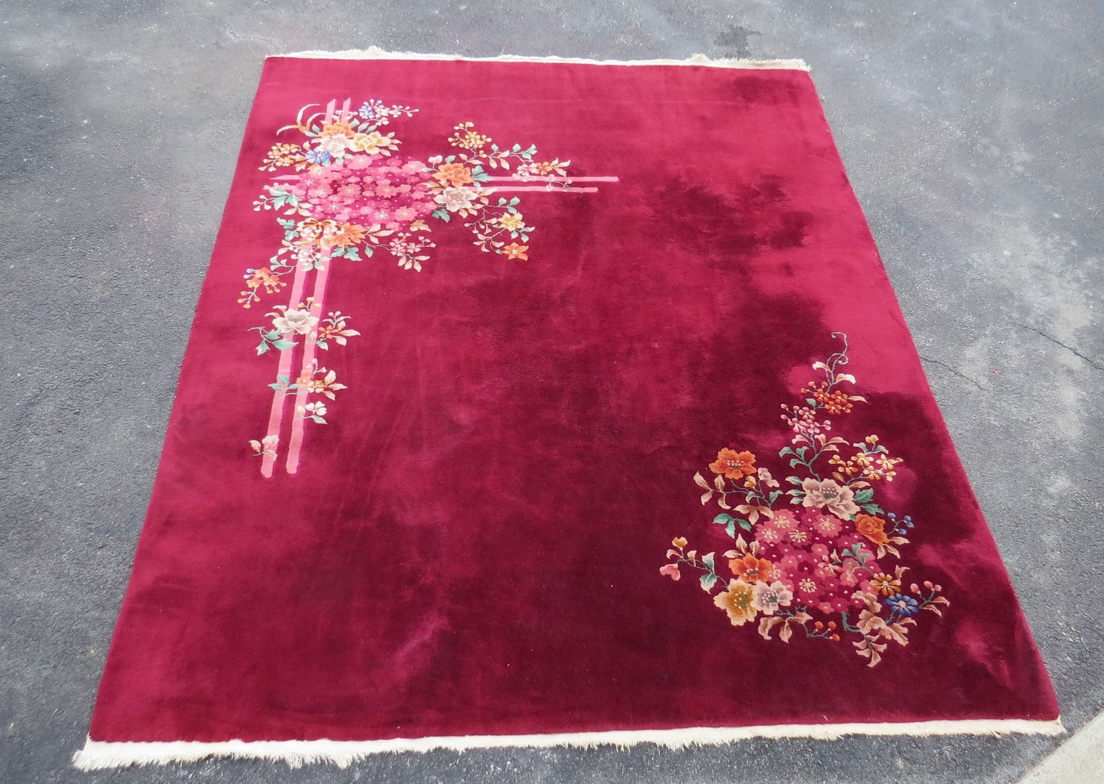 ART DECO BURGUNDY CHINESE RUG 9'
