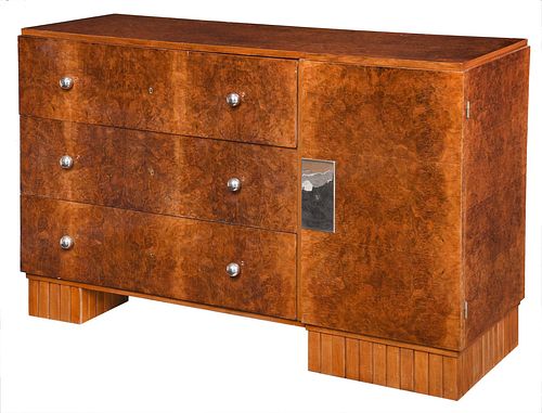 ART DECO BURL WOOD CHEST OF