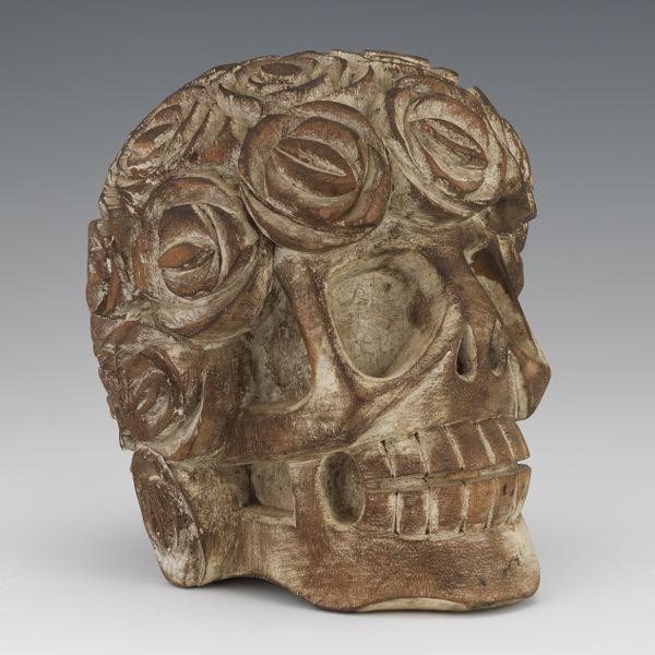 ART DECO CARVED AND PAINTED SCULL
