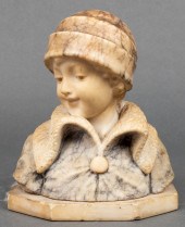 ART DECO CARVED MARBLE BUST OF