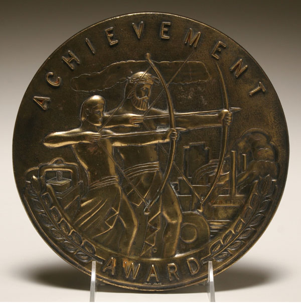 Art Deco cast brass achievement