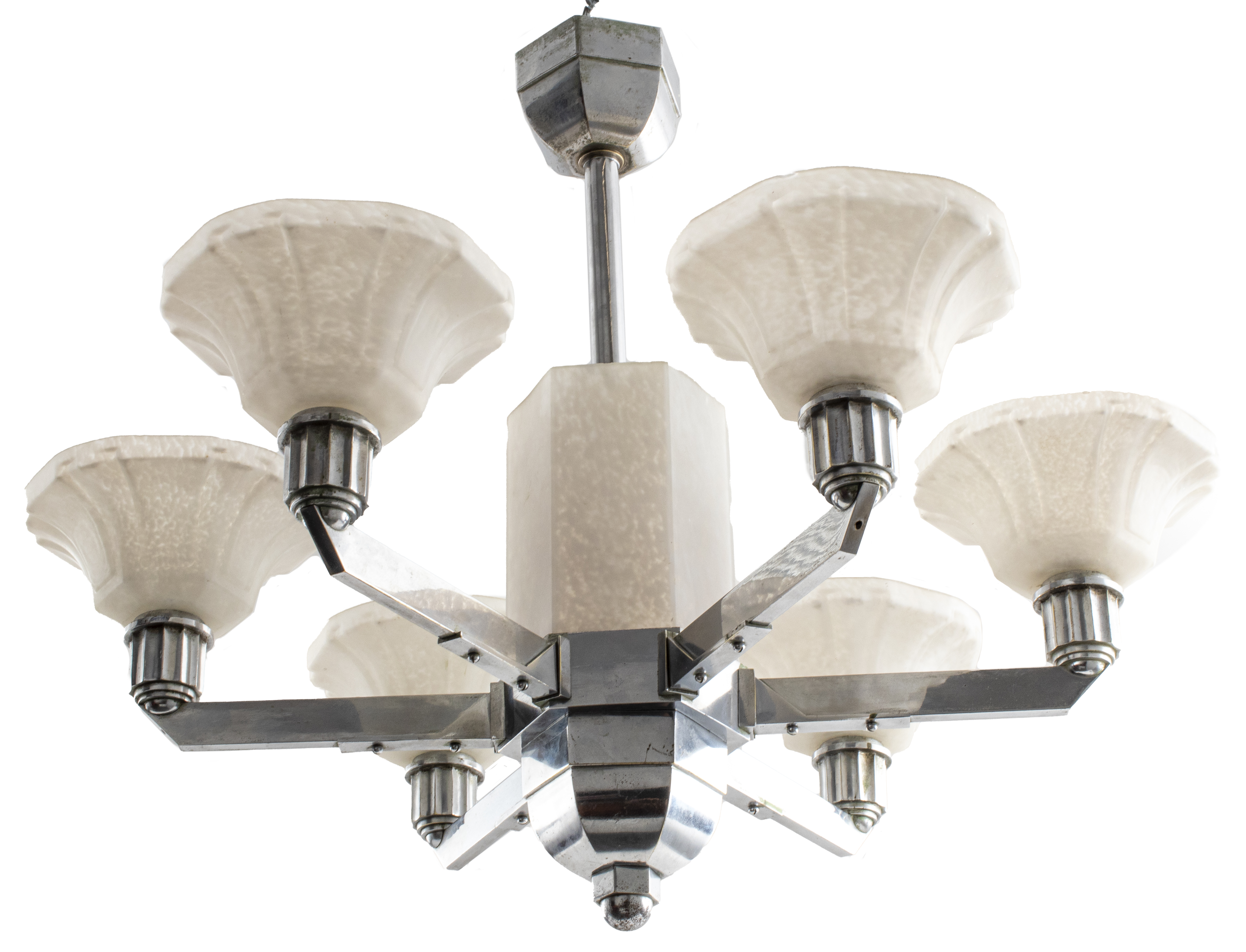 ART DECO CHROMED STEEL NINE LIGHT