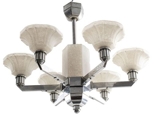 ART DECO CHROMED STEEL NINE LIGHT