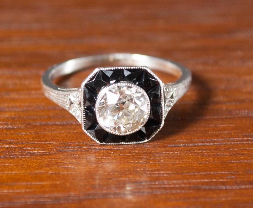 ART DECO DIAMOND, BLACK ONYX AND