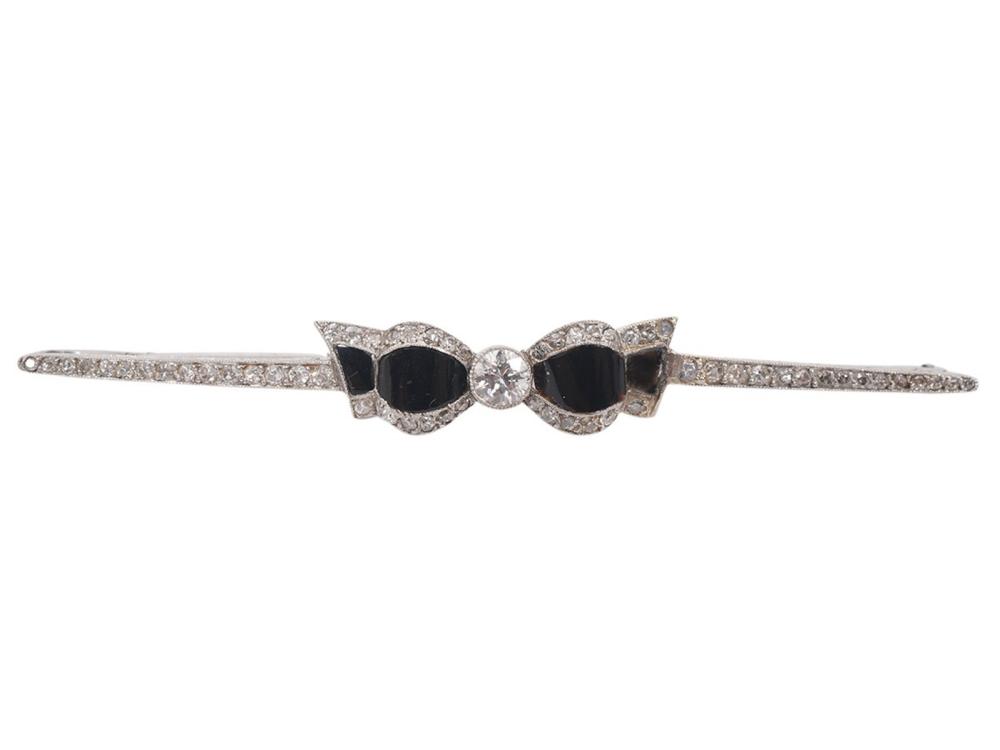 ART DECO DIAMOND, ONYX & 18K WG BAR