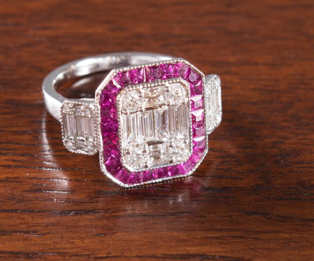 ART DECO DIAMOND, RUBY AND EIGHTEEN