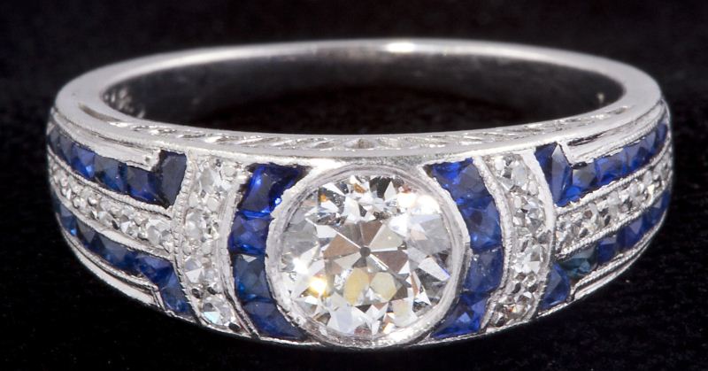 Art Deco Diamond & Sapphire Ring