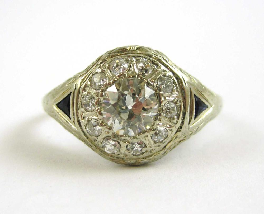 ART DECO DIAMOND, SAPPHIRE AND
