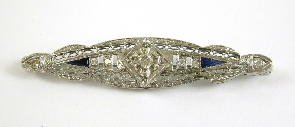 ART DECO DIAMOND, SAPPHIRE AND