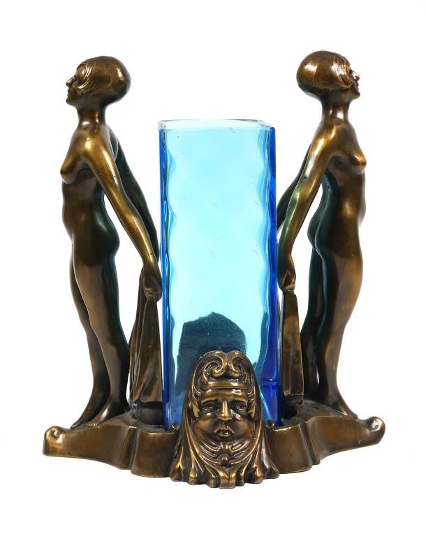 ART DECO DOUBLE NUDE CAST STAND