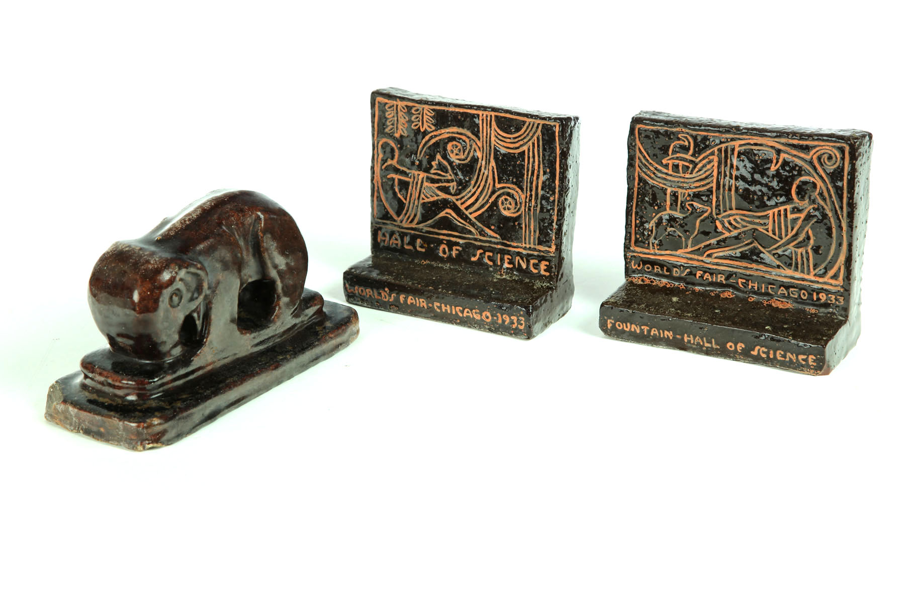 ART DECO ELEPHANT AND BOOKENDS. 