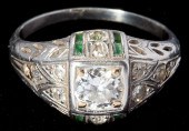 Art Deco Emerald and Diamond R