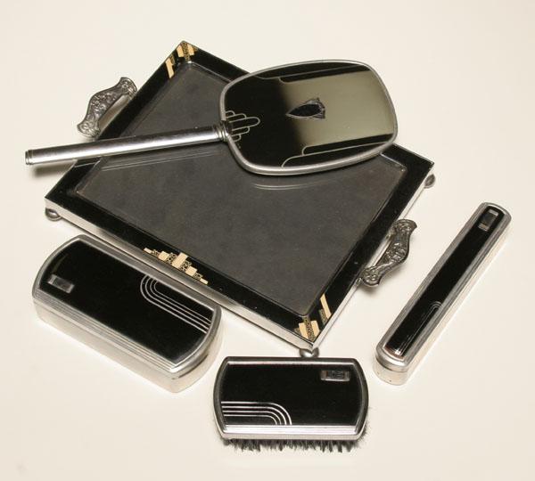 Art Deco enameled vanity set and