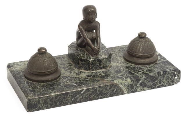 ART DECO FIGURAL METAL & MARBLE