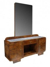 ART DECO FIGURED WALNUT MIRROR