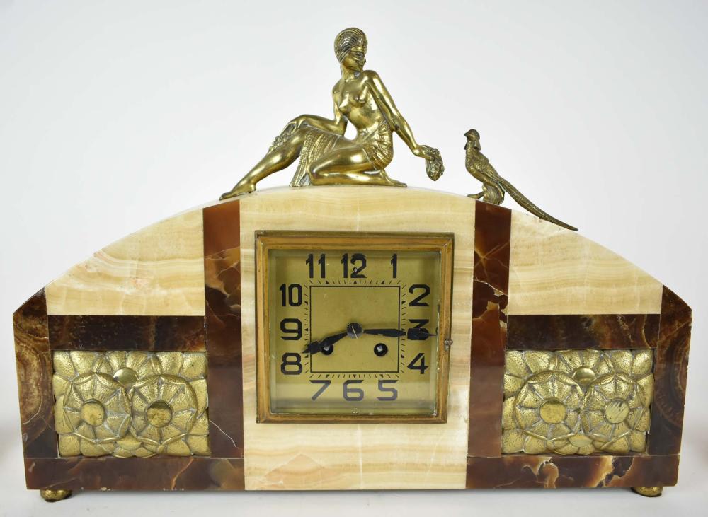 ART DECO GILT BRONZE AND ONYX CLOCK
