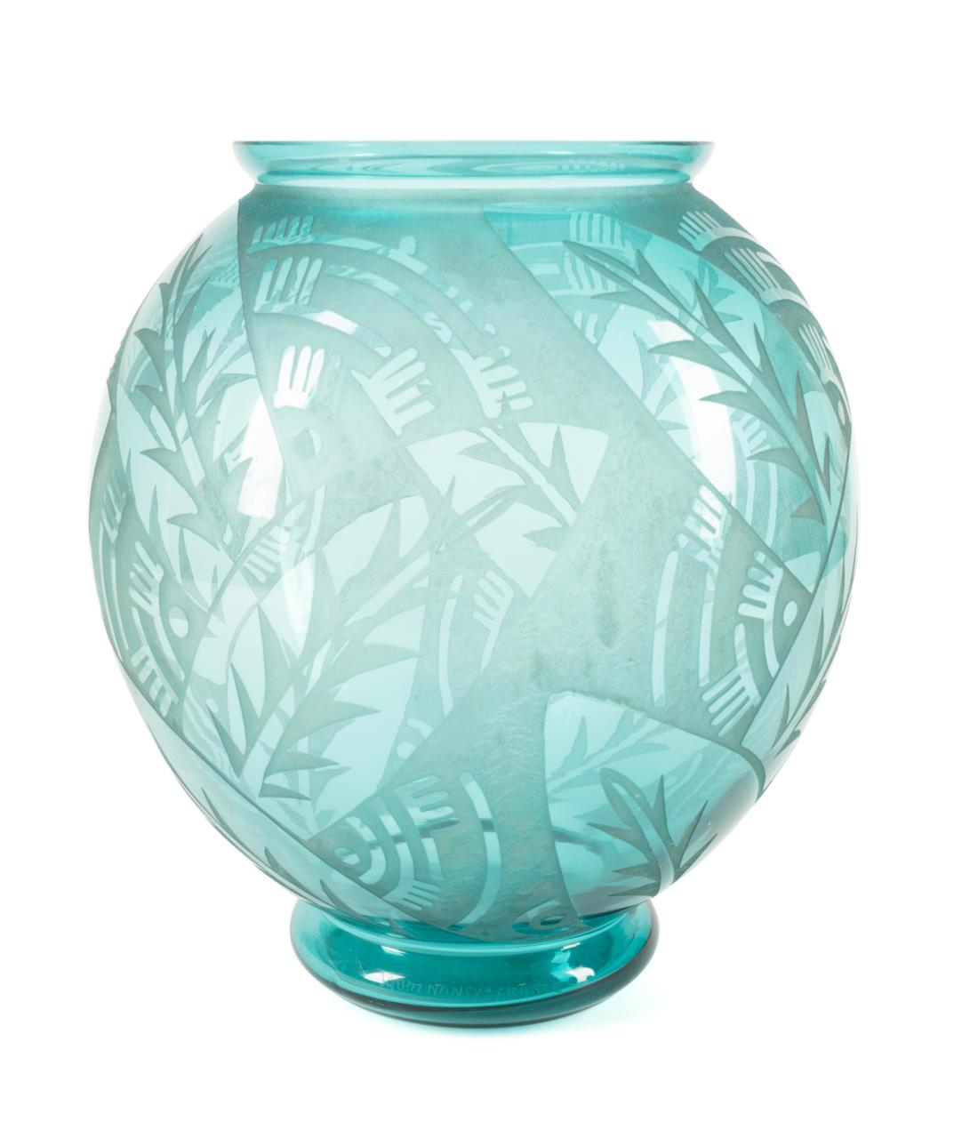 ART DECO GLOBULAR TURQUOISE GLASS