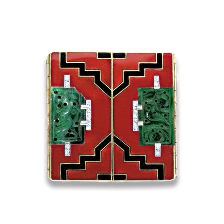 Art Deco Gold, Enamel, Carved