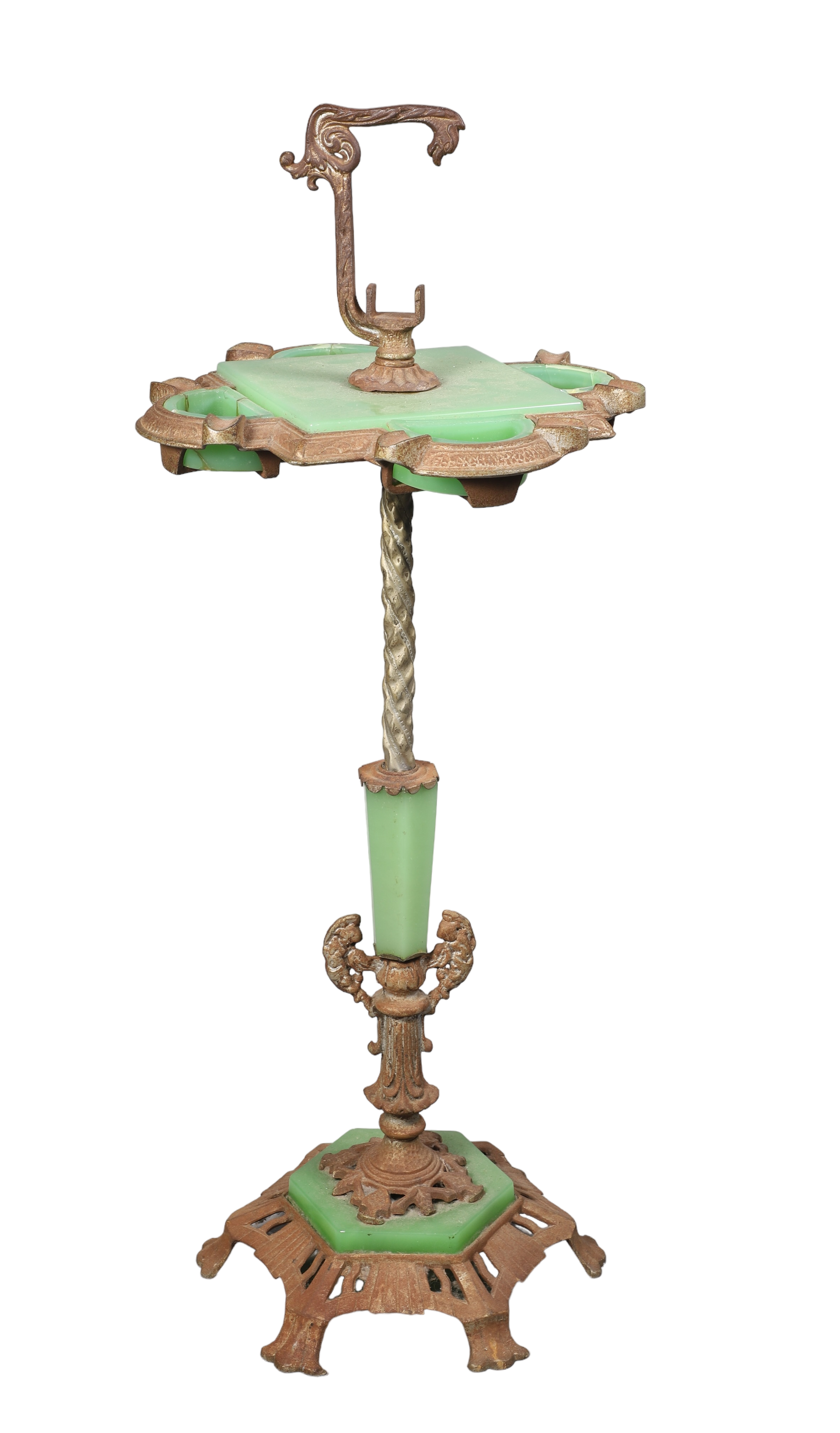 Art deco green glass smoking stand,