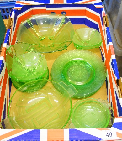 Art deco green pressed glass dinner