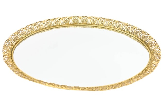 ART DECO LARGE OVAL ORMOLU MIRRORED