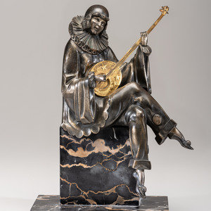Art Deco Lute Player bronze, marble