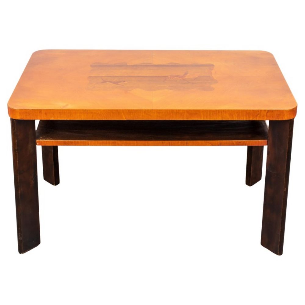 ART DECO MARQUETRY DOG & DEER TABLE