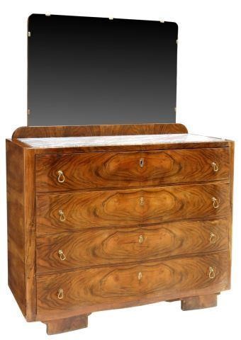 ART DECO MIRRORED MARBLE-TOP WALNUT